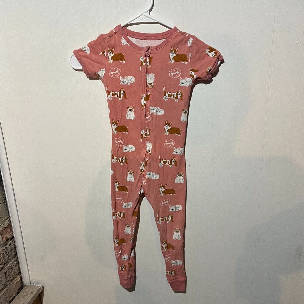 Old Navy - Zipper Sleeper Pajama - Short Sleeved - Puppy Print & Pink